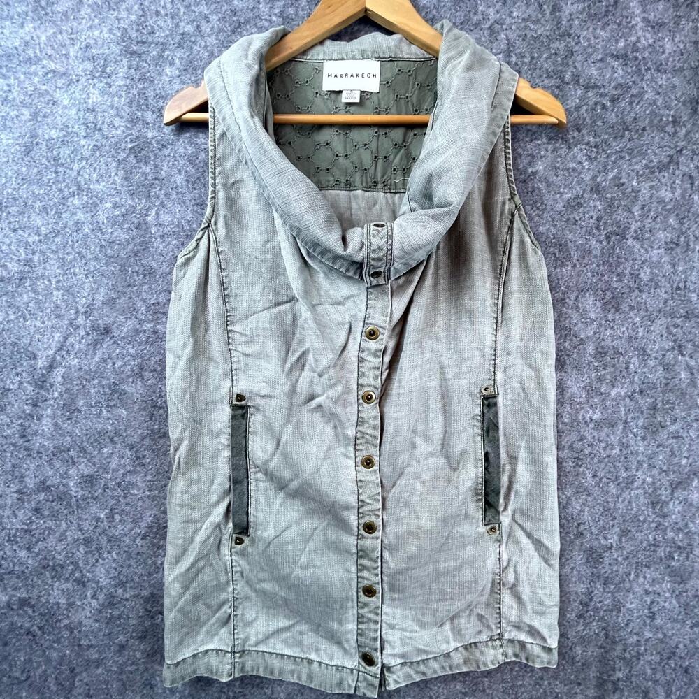 Anthropologie Marrakech Utility Vest Womens Small Gray Lyocell Pocket Snap Front